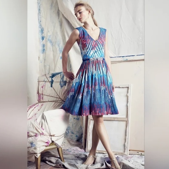 Anthropologie Red Blue Patterned Sleeveless Dress size S - Picture 5 of 6